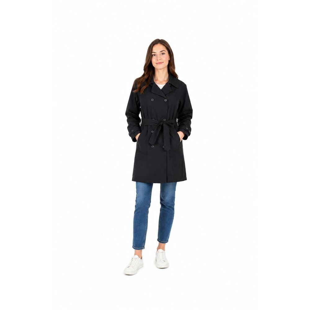 Eddie Bauer Belted Black Lightweight Trench Coat Jacket Womens XS